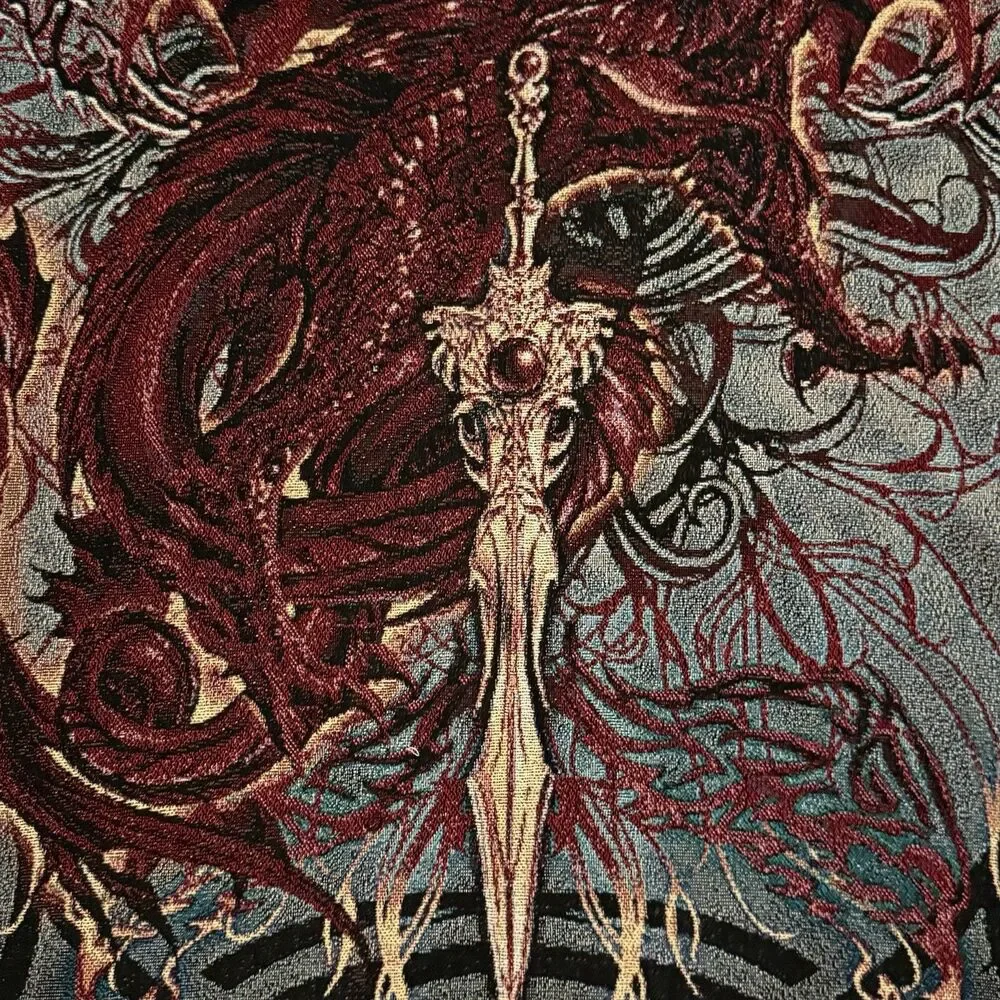 Ruth Thompson Bloodblade Fantasy Dragon Woven Tapestry Throw Blanket 71x53 Goth